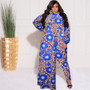 Plus Size Women's Long Autumn Print Fake Two-Piece Jumpsuit