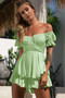 Jumpsuit Solid Color Fashion Sexy Off Shoulder Lantern Ruffle Sleeve Casual Summer Women's Shorts