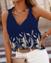 Women Clothes Summer Sleeveless V-Neck Print Casual Top