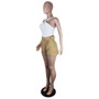 Women Clothes Solid Casual Sleeveless Halter Bodysuit Wide-Leg Shorts Belt Two Piece Set
