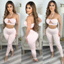 Summer Women sexy cutout Lace-Up crop top+pant two-piece set