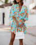 Women Fall V-neck Loose Bat Sleeves Print Dress