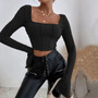 Women long sleeve square neck t-shirt