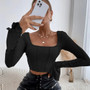 Women long sleeve square neck t-shirt