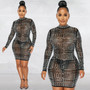 Summer Women Sexy Mesh See-Through Long Sleeve Beaded Dress