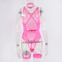 Sexy Women'S See-Through Net Pajamas Ribbon Collar Sexy Uniform Bodysuit Three-Piece Teddy Lingerie