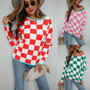 Autumn Knitting Print Short Cotton Red Street Pullover Plaid Plus Size Sweater Women