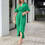 Women'S Fashion Turndown Collar Maxi Short Sleeve Single Breasted High Waist Shirt Dress