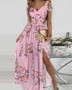 Women clothes Strap Floral Print Slit Maxi Dress