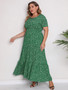 Plus Size Women clothes Summer Short Sleeve Round Neck Long Maxi Dress