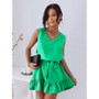 Women Summer Solid V neck sleeveless Slim Waist pleated dress