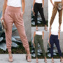 Summer Women's Elastic Waist Slit Solid Casual Pants