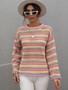 Fall/Winter Patchwork Knitting Shirt Women's Loose Two Color Round Neck Striped Women Sweater