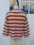 Fall/Winter Patchwork Knitting Shirt Women's Loose Two Color Round Neck Striped Women Sweater