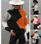 Fall/Winter Loose Colorblock Round Neck Knitting Shirt Women's Pullover Sweater