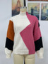 Fall/Winter Loose Colorblock Round Neck Knitting Shirt Women's Pullover Sweater