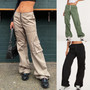 Spring Summer Cargo Pants Women's Multi-pocket Wide Leg Pants Straight High Waist Loose Pants