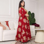 Muslim Summer Dubai Embroidered Fur Trim Gold Lace Dress Long Dress