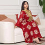 Muslim Summer Dubai Embroidered Fur Trim Gold Lace Dress Long Dress