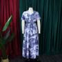 Women clothes Summer Turndown Collar Button Print Short Sleeve Slim Waist Dress with Belt