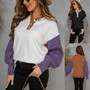 Fall Winter Plus Size Button Women's Pullover Sweater Patchwork Knitting Shirt