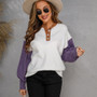 Fall Winter Plus Size Button Women's Pullover Sweater Patchwork Knitting Shirt