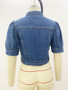 Fashion Button Up Short Sleeve Half Puff Sleeve Women Denim Jacket