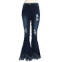 Trendy Versatile Slim Fit Wide Leg Washed Ripped Denim Bell Bottom Pants