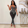 Women Summer Sexy Suspender Beaded Sleeveless Jumpsuit