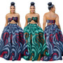 Plus Size Women Summer New Ethnic Style Print Crop Top + Big Swing Skirt Two-piece Set