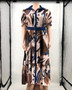 Summer Multi-Color Print Belted Loose Plus Size Women's Maxi Dress