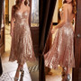 Women's Summer V-Neck Strap Dress Slim Sequin Princess Dress