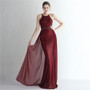 Positioning flower sequins evening dress craft beading Halter Neck style Chic glamorous lady Formal Party long gown