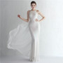 Positioning flower sequins evening dress craft beading Halter Neck style Chic glamorous lady Formal Party long gown