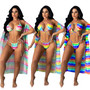 Women's Clothing Fashion Sexy Print Cape + Bikini Two Pieces Swimsuit Three-Piece