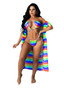 Women's Clothing Fashion Sexy Print Cape + Bikini Two Pieces Swimsuit Three-Piece