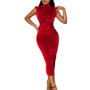 Women'S Spring Shoulder Pads Half Turtleneck Pleated Slim Waist Sleeveless Long Dress