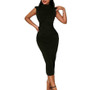 Women'S Spring Shoulder Pads Half Turtleneck Pleated Slim Waist Sleeveless Long Dress