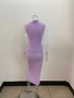 Women'S Spring Shoulder Pads Half Turtleneck Pleated Slim Waist Sleeveless Long Dress