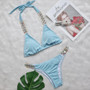 Plain Bikini Women Two Pieces Lace-Up Luxury Diamond Swimsuit Sexy Metal Chain Accessory Swimwear