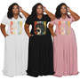Women's Plus Size Dress Casual V-Neck Queen Print Short Sleeve Casual Plus Size Women's Maxi Dress