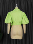 Summer Puff Sleeve Lace-Up Slim Waist With Cropped Top Elegant Women's V-Neck Cotton Fabric Shirt