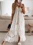 Summer lace suspenders large swing solid color long dress