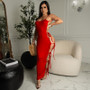 Women's Summer Sexy Straps Lace-Up Slit Solid Color Long Dress