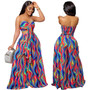 Women's Spring/Summer Colorful Print trapless Tube Top Wide Leg Pants Two Piece Set