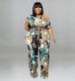 Plus Size Women's Summer Slanted Shoulder Print Jumpsuit with Belt