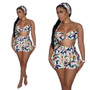 Summer Sexy Women Printed Top And Shorts Including Bandana 3 Piece Set