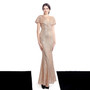 Women Short Sleeve Sequined Formal Party Elegant Mermaid Skirt Maxi Evening Dress