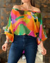 Women's Trend Print Off Shoulder Long Sleeve Shirt