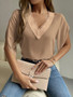 Spring Summer v-neck lace solid color top Chic short-sleeved chiffon shirt